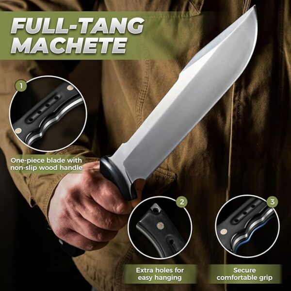 Purple Dragon Machete for Cutting Trees Heavy Duty - Fixed Blade Knife for Yard Work, Garden Clearing, Outdoor Survival, Bushcraft, Camping, Hunting â Includes Sheath - Image 5