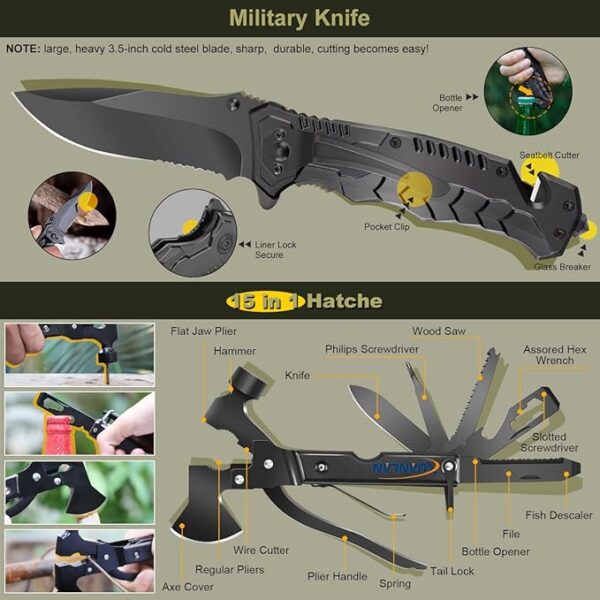 XUANLAN Emergency Survival Kit, Outdoor Survival Gear Tool with Survival Bracelet, Fire Starter, Whistle, Wood Cutter, Water Bottle Clip, Pen (29 in 1) - Image 3