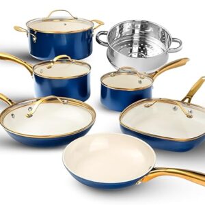 GOTHAM STEEL 12 Pc Ceramic Cookware Set Nonstick, Pots and Pans Set Non Stick for Kitchen with Frying Pan, Sauce Pan, Pots and Pans for Cooking, Non Toxic Cookware Sets, Oven and Dishwasher Safe