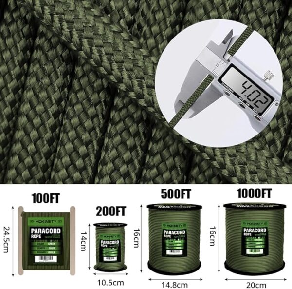 1000Ib Paracord Rope - 100ft / 200ft / 500ft / 1000ft 4mm,12 Strand Parachute Spool Cord,para Cord Lanyard for Camping,Hammock,Clothsline,Hiking,Fishing,Survival braceletand Survival - ArmyGreen 100FT - Image 6
