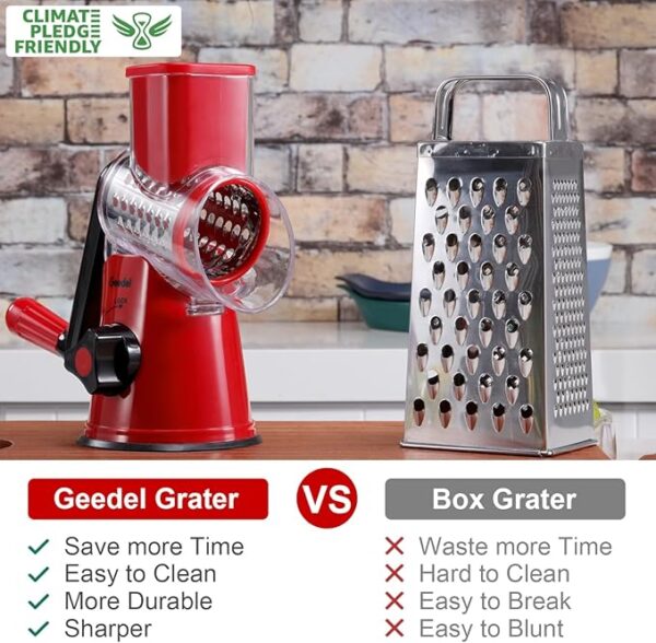 Geedel Rotary Cheese Grater, Kitchen Mandoline Vegetable Slicer with 3 Interchangeable Blades, Easy to Clean Grater for Fruit, Vegetables, Nuts - Image 3