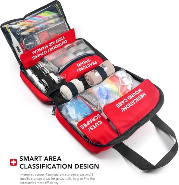 330 Piece First Aid Kit, Premium Waterproof Compact Trauma Medical Kits for Any Emergencies, Ideal for Home, Office, Car, Travel, Outdoor, Camping, Hiking, Boating (Red) - Image 3