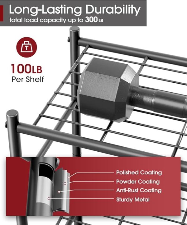 Storage Shelves - 3 Tier Shelf Organizer, Sturdy Metal Shelving with Adjustable Leveling Feet, Space-Saving Shelves Organizer for Pantry, Laundry, Kitchen (18" x 12" x 30", Black) - Image 4