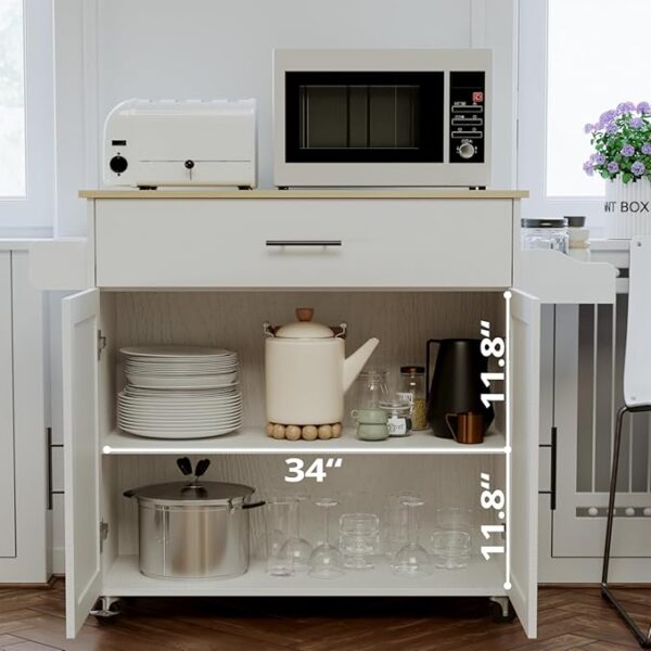 IRONCK Rolling Kitchen Island Table on Wheels with Drop Leaf, Storage Cabinet, Drawer, Spice/Towel Rack, Kitchen Cart, 47.25" Wide White - Image 4