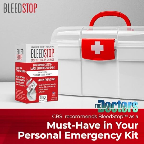BleedStopâ¢ First Aid Powder for Blood Clotting, Trauma Kit, Blood Thinner Patients, Camping Safety, and Survival Equipment for Moderate to Severe Bleeding Wounds or Nosebleeds - 4 (15g) Pouches - Image 3