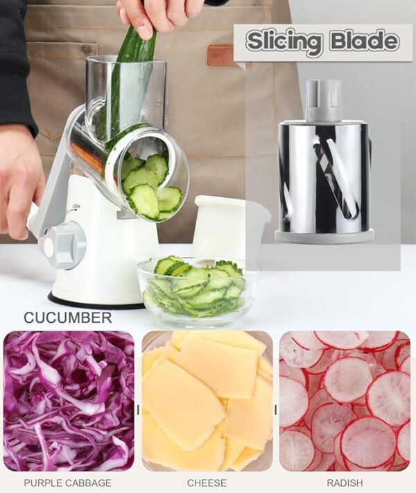 Silicone Baking Pastry Mat with Dough Cutter, Ourokhome 20'' X 16" Extra Thick Kneading Rolling mat, Rotary Cheese Grater Shredder - 3 Drum Blades Manual Speed Round Food Slicer Nut Grinder - Image 3