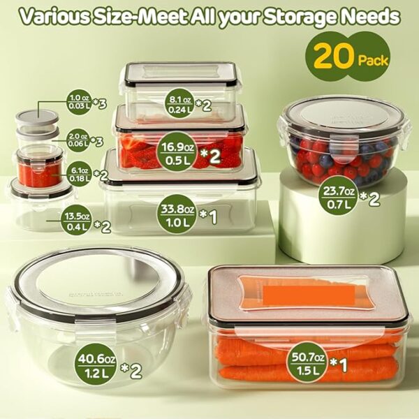 40 PCS Food Storage Containers with Lids Airtight (20 Lids &20 Containers) - Leakproof Meal-Prep Containers for Kitchen Storage Reusable Plastic Microwave/Dishwasher Safe with Labels & Pen - Image 3
