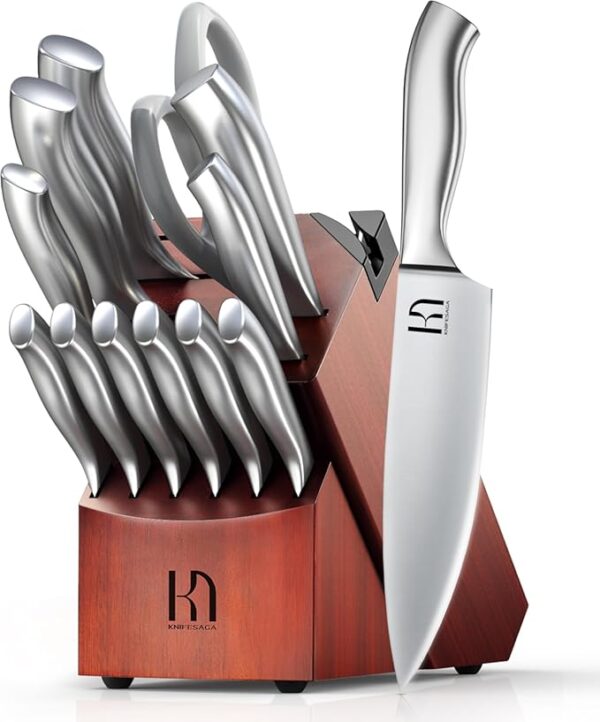 Kitchen Knife Block Set, Enduring Sharpness Premium Knife Set with Block, 14 Pcs Japanese High Carbon Stainless Steel Knives Set for Kitchen, Chef Knife Set with Block and Built in Sharpener - Image 2