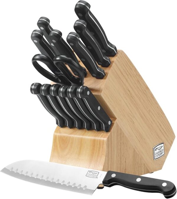 Chicago Cutlery Essentials (15-PC) Stainless Steel Kitchen Knife Block Set With Block, Sharp Stainless Steel Cutlerly Chef Knives Set & Scissors Shears - Image 2