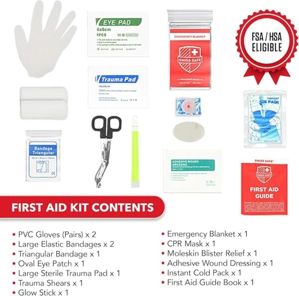 Swiss Safe 2-in-1 First Aid Kit for Car, Travel & Home, Businesses - Bonus Mini Kit for Medical Emergency Aid, Survival, Camping - FSA & HSA Eligible - 348 Pcs, Large Hardcase FAK - Image 4