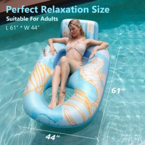 Inflatable Pool Floats Adult, Pool Lounger Float with 300LBS Weight Capacity, Pool Chair Float with Cup Holder, Headrest and Footrest for Swimming Pool, Lake, River Floating - Seahorse
