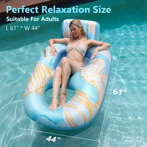 Inflatable Pool Floats Adult, Pool Lounger Float with 300LBS Weight Capacity, Pool Chair Float with Cup Holder, Headrest and Footrest for Swimming Pool, Lake, River Floating - Seahorse