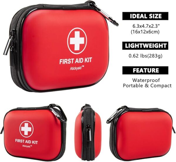 Mini First Aid Kit - 120 Piece Small Waterproof Hard Shell Medical Kit for Car, Home, Office, Travel, Camping, Sports, Outdoor, School - Emergency First Aid Supplies and Survival Kit (Red) - Image 3