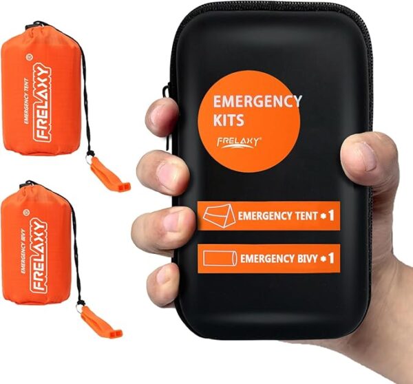 Frelaxy Extra-Thick Survival Tent and Emergency Sleeping Bag, Emergency Shelter Survival Bivy Set with Whistles, Paracord, Storage Pouches, and EVA Case, Perfect for Survival Kits - Image 2
