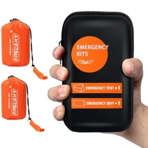 Frelaxy Extra-Thick Survival Tent and Emergency Sleeping Bag, Emergency Shelter Survival Bivy Set with Whistles, Paracord, Storage Pouches, and EVA Case, Perfect for Survival Kits