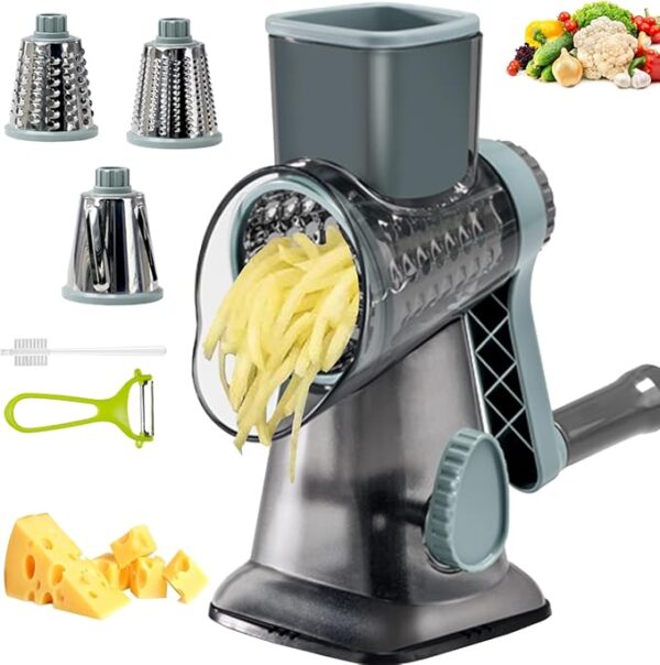 Cheese Grater with Handle, Multifunctional Manual Rotary Cheese Grater - Cheese Shredder Easily Chop Carrots, Potatoes, Vegetables and Fruits and Easy to Clean(blue) - Image 2