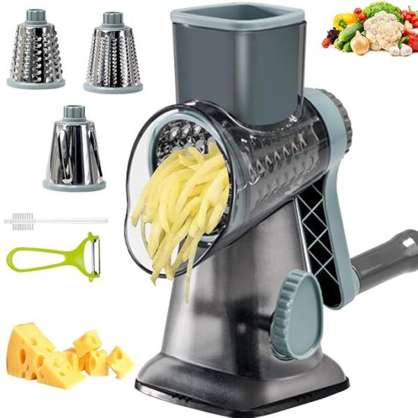 Cheese Grater with Handle, Multifunctional Manual Rotary Cheese Grater - Cheese Shredder Easily Chop Carrots, Potatoes, Vegetables and Fruits and Easy to Clean(blue)