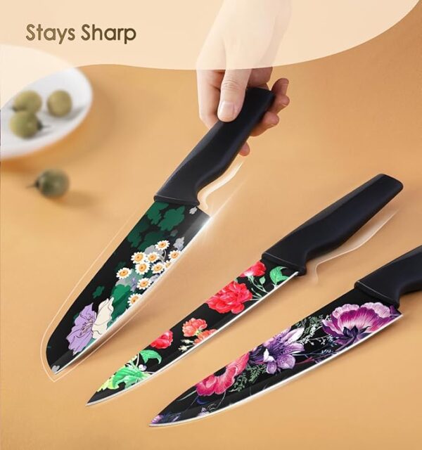 Astercook Knife Set, 12-Piece Flower Kitchen Knives Sets with Blade Guards, Dishwasher Safe, German High Carbon Stainless Steel, Perfect Gifts for Kitchen - Image 4