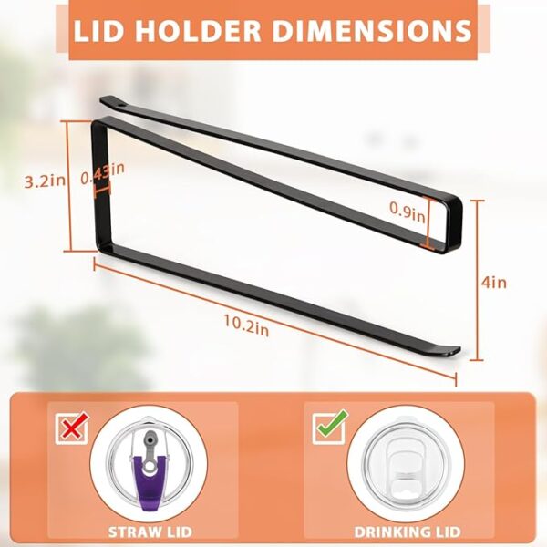 Tumbler Lid Organizer, Horizontal Tumbler Lid Storage Hook Up to 10 Lids, Space Saving Cup Lid Holders Under Cabinet Tumbler Lid Hook for Kitchen Organizer and Storage, Paper Towel Rack Hanger (White) - Image 5