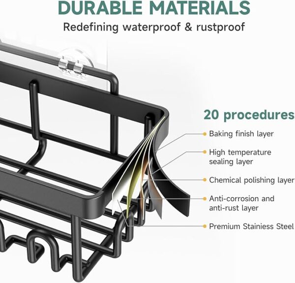 Veken Stainless Steel Shower Caddy 6-Pack, No Drilling & Rustproof, Waterproof Adhesive Shelves Rack with Soap Holder, Large Capacity Bathroom Organizers and Storage, Wall-Mounted Kitchen & Home Decor - Image 5
