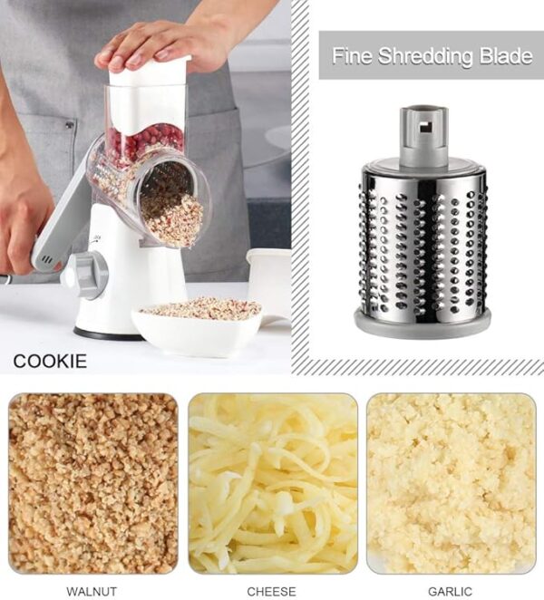 Ourokhome Rotary Cheese Grater Shredder and Hamburger Meat Chopper Stirrer, Round Food Slicer with 3 Drum Blades and Ground Beef Meat Breaker with Heat Resistant 5 Curved Blades - Image 8