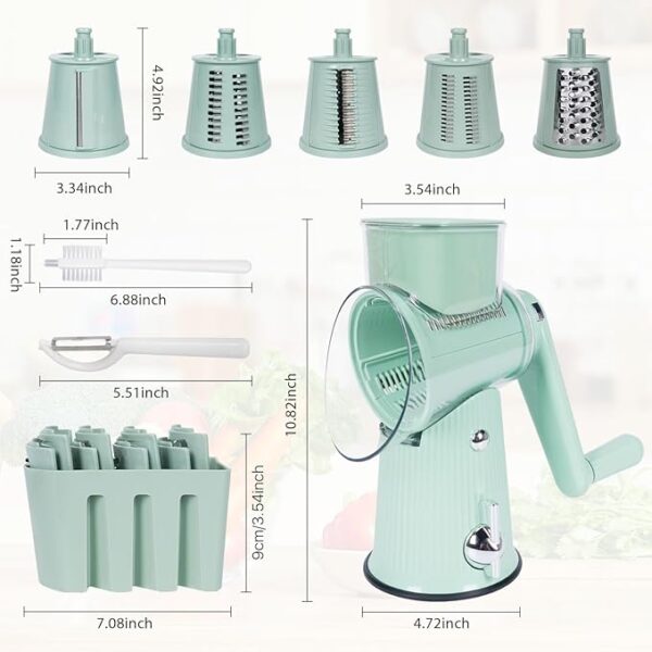 Rotary Cheese Grater,Multifunction 5 In 1 Chopper Vegetable Cutter Slicer, Round Mandoline Drum Slicer,Cheese Shredder,Grater With Handle,Easy to Clean Kitchen Gadgets with Storage Box - Image 3