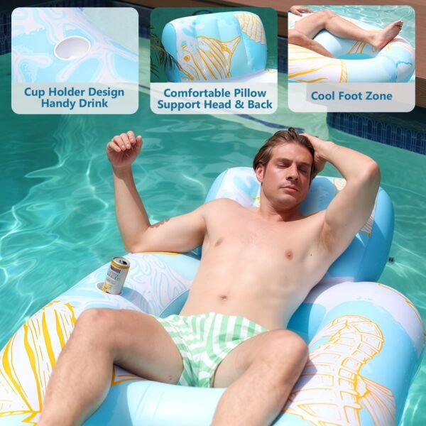 Inflatable Pool Floats Adult, Pool Lounger Float with 300LBS Weight Capacity, Pool Chair Float with Cup Holder, Headrest and Footrest for Swimming Pool, Lake, River Floating - Seahorse - Image 4