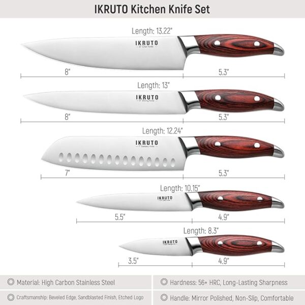 5-Piece kitchen knife set - Ultra-Sharp High Carbon Stainless Steel Blades with Ergonomic Pakkawood Handles, Professional Kitchen Knives Sets, Elegant Gift Box Packaging - Image 3