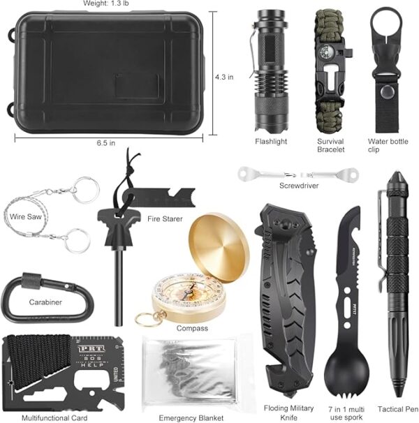 Survival kits 17 in 1, Emergency Survival Gear and Equipment, Cool Gadgets for Men Camping Fishing Hunting Outdoor - Image 3
