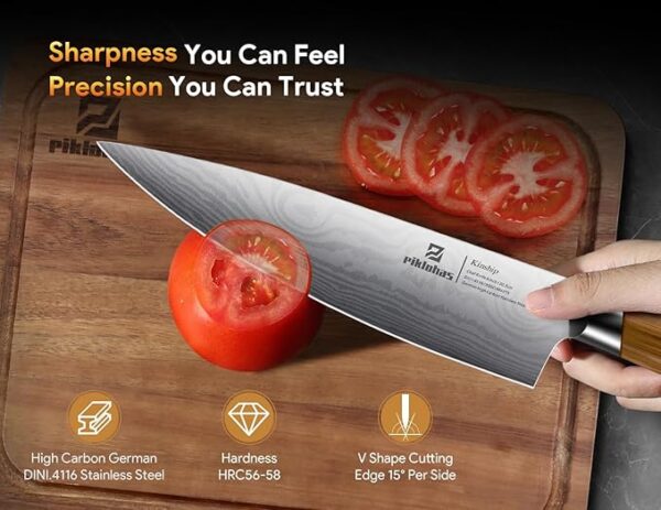 Kitchen Knife Sets With Block, Piklohas 15 Pieces Knife Sets With Magnetic Detachable Knife Holder, High Carbon Steel Damascus Pattern Chef Knife Set With Steak Knives, Ideal For House Warming Gift - Image 5