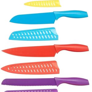 Amazon Basics Color-Coded Dishwasher Safe Kitchen 12-Piece Knife Set, 6 Knives with 6 Blade Guards, Multicolor, 13.88 x 4.13 x 1.38 inch