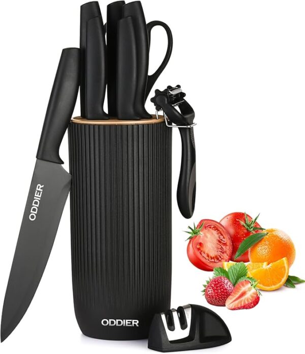 Knife Set, 10 Piece Kitchen Knife Set with Block and Sharpener, Anti-Rust Stainless Steel Knives Set for Kitchen, Chef Universal Knife Block Set, Dishwasher Safe, Ergonomical Design, Black - Image 2