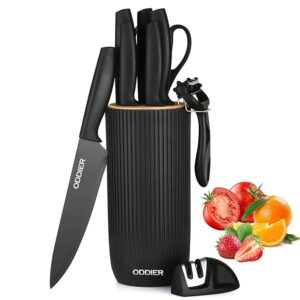 Knife Set, 10 Piece Kitchen Knife Set with Block and Sharpener, Anti-Rust Stainless Steel Knives Set for Kitchen, Chef Universal Knife Block Set, Dishwasher Safe, Ergonomical Design, Black