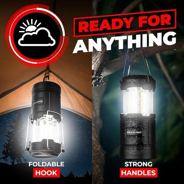 GearLight Camping Lantern - 2 Portable LED Battery Powered Lantern with Magnetic Base and Foldable Hook for Emergency Use or Campsites, Essential Hurricane Survival Kit with Batteries - Image 7
