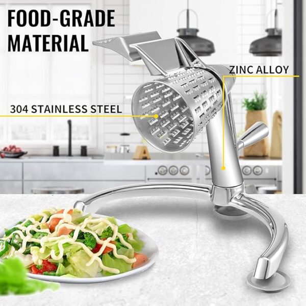 VEVOR Rotary Cheese Grater, Zinc Alloy Rotary Vegetable Mandoline, Manual Cheese Mandoline w/ 5 Stainless Steel Cutting Cones, Manual Vegetable Grater w/ 2.5L Bowl, Rotary Shredder w/Suction Base - Image 3