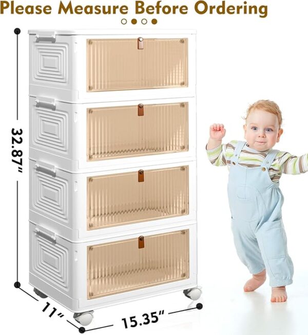 CTSNSLH 4 Tier Plastic Storage Bins and Boxes Organizer - Stackable with Lids for Bedroom, Living Room, Office - Foldable Containers - Image 6