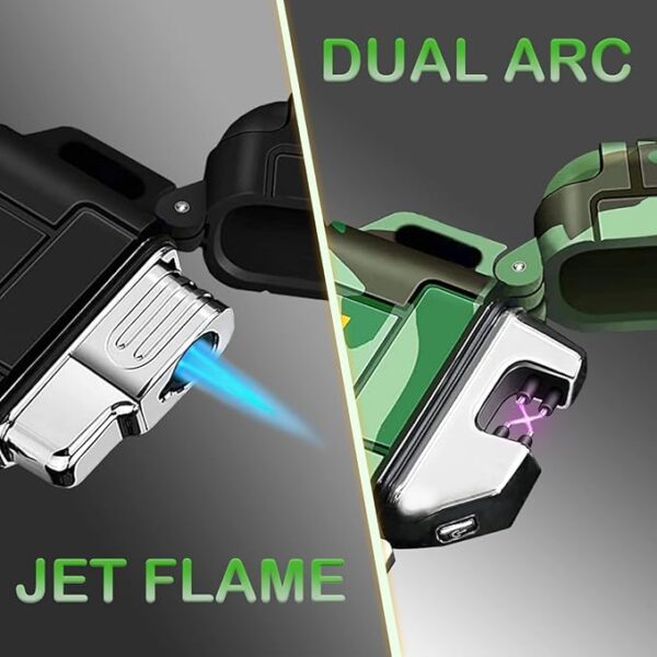 2 Pack Waterproof Lighter Outdoor Windproof Torch Lighters Dual Arc Butane Electric Lighters USB Rechargeable Lighters Flameless Plasma Lighter Camping Hiking Adventure Survival Tactical Gear - Image 3