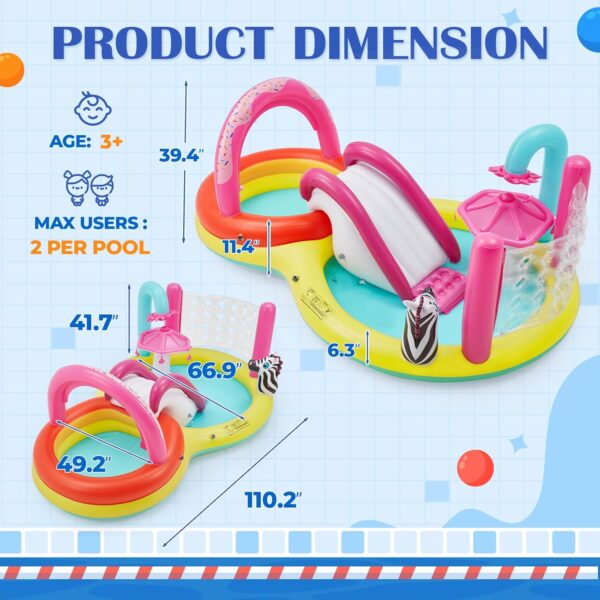 Inflatable Kiddie Pool with Water Slide, 110” x 66” x40” Play Center Fun Summer Water Toys for Kids, Outdoor Water Toys for Toddlers with Sprayers, Ring Toss & Ball Game - Image 2
