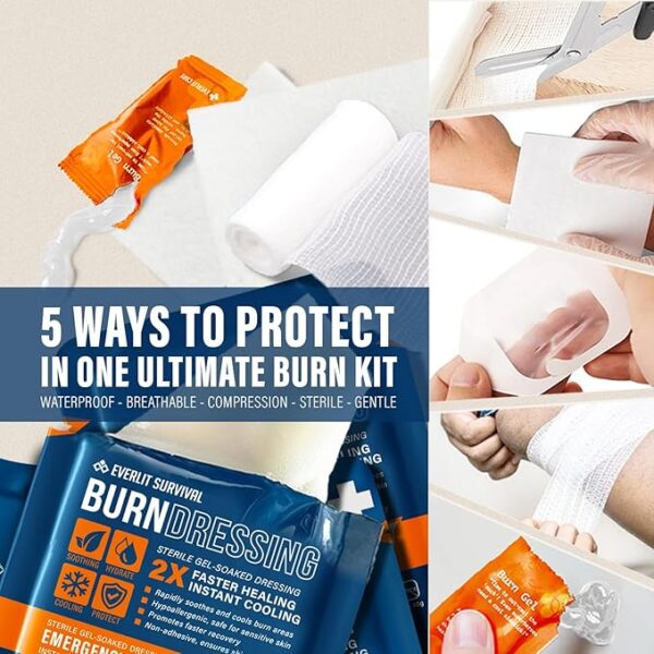 EVERLIT Burn Kit with Sterile Waterproof Wound Dressing | Hydrogel-Foam Burn Dressings, Burn Gel, Non-Stick Pads, Gauze & Shears | 30pcs First Aid Supplies for Instant Cooling, Soothing & Relief - Image 5