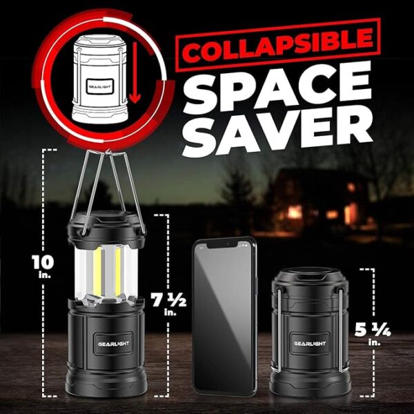 GearLight Camping Lantern - 2 Portable LED Battery Powered Lantern with Magnetic Base and Foldable Hook for Emergency Use or Campsites, Essential Hurricane Survival Kit with Batteries - Image 5
