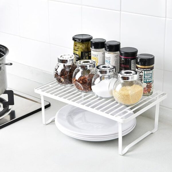 Amazon Basics Stackable Metal Kitchen Storage Shelves for Dishes, 12.5" L x 8" D x 4.5" H, Set of 2, White - Image 3