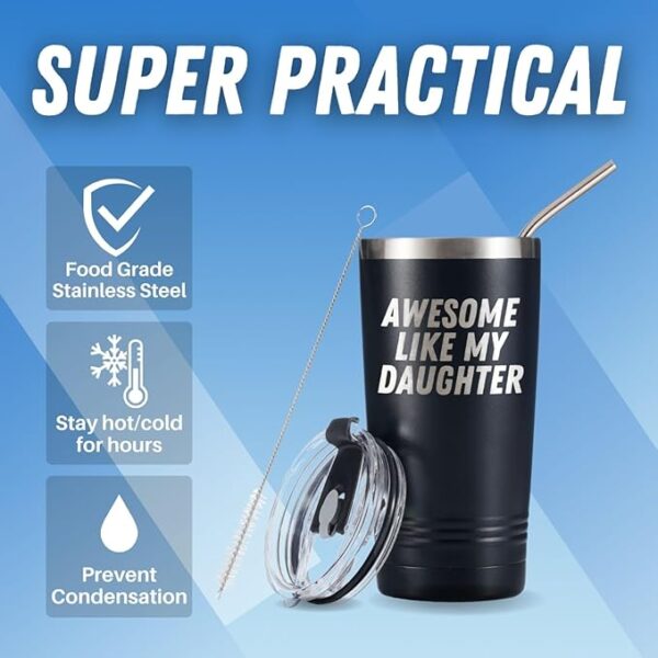 Onebttl Awesome Like My Daughter Mug Tumbler Coffee Cup, Gifts for Father's Day, Birthday, Christmas from Daughter, Wife, Stainless Steel Travel Mug 20oz - Image 5