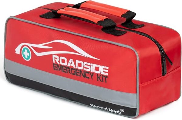 General Medi 127-Pieces Roadside Car Emergency Kit Include Mini First Aid Kit, Jumper Cables,Tow Rope, Bandage, Safety Vest, Emergency Triangle, All in One Pack - Image 2