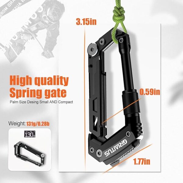 Carabiner Multitool 8-in-1 EDC Carabiners Pocket Knife, Serrated Knife, Rope Cutter, Screwdriver, Can Bottle Opener, Ruler, Survival Gear for Camping Climbing, Christmas Gifts for Men Women (Black) - Image 4