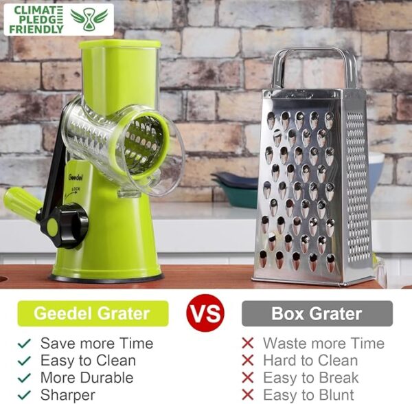 Geedel Rotary Cheese Grater, Kitchen Mandoline Vegetable Slicer with 3 Interchangeable Blades, Easy to Clean Rotary Grater Slicer for Fruit, Vegetables, Nuts - Image 3