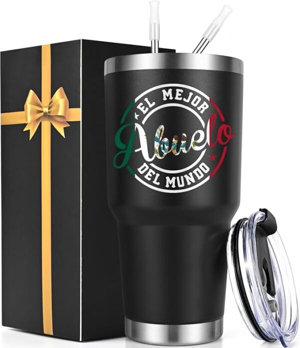 Lifecapido Abuelo Gifts, El Mejor Abuelo Del Mundo 30oz Abuelo Fathers Day Gift Insulated Tumbler, Birthday Christmas Father's Day Gifts for Grandpa Pop Pop Grandfather, Black - Image 2