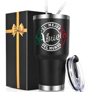 Lifecapido Abuelo Gifts, El Mejor Abuelo Del Mundo 30oz Abuelo Fathers Day Gift Insulated Tumbler, Birthday Christmas Father's Day Gifts for Grandpa Pop Pop Grandfather, Black