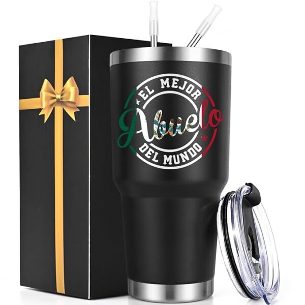 Lifecapido Abuelo Gifts, El Mejor Abuelo Del Mundo 30oz Abuelo Fathers Day Gift Insulated Tumbler, Birthday Christmas Father's Day Gifts for Grandpa Pop Pop Grandfather, Black