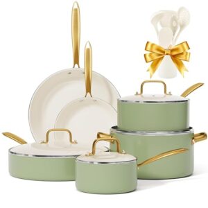 Pots and Pans Set Non Stick - VONIKI Ceramic Cookware Set with Cooking Utensils Set, Non Toxic Kitchen Cookware Sets Dutch Oven Pot with Lid Saucepan Set SautÃ© Pan Frying Pan Set for Cooking Gifts