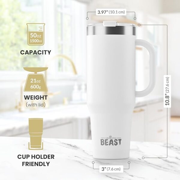 Beast 50 oz Tumbler Stainless Steel Vacuum Insulated Coffee Ice Cup Double Wall Travel Flask (Arctic White) - Image 4